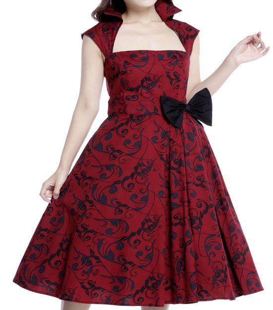 ROCKY RED - 50er Rockabilly Kleid mit Kragen - rot/schwarz - Gr. 52/54