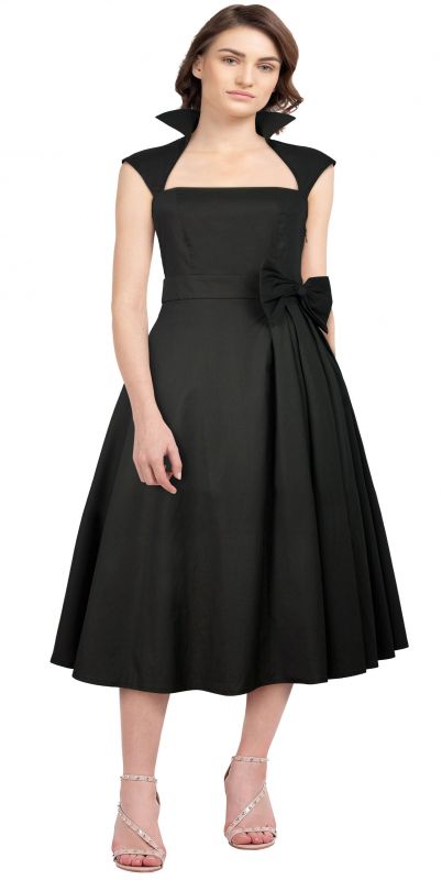 ROCKY BLACK - 50er Rockabilly Kleid mit Kragen - uni schwarz