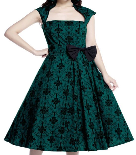 ROCKY GREEN - 50er Rockabilly Kleid mit Kragen - grün/schwarz